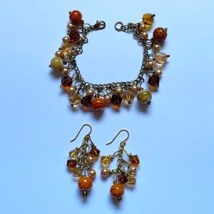 Rust orange, tan and brown handmade bead bracelet and earrings set, worn once